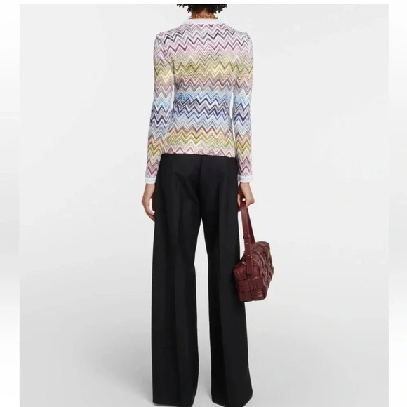 Missoni ZigZag Knit Cardigan Sweater Top 2025 White Crochet Chevron Multicolor - Picture 8 of 16